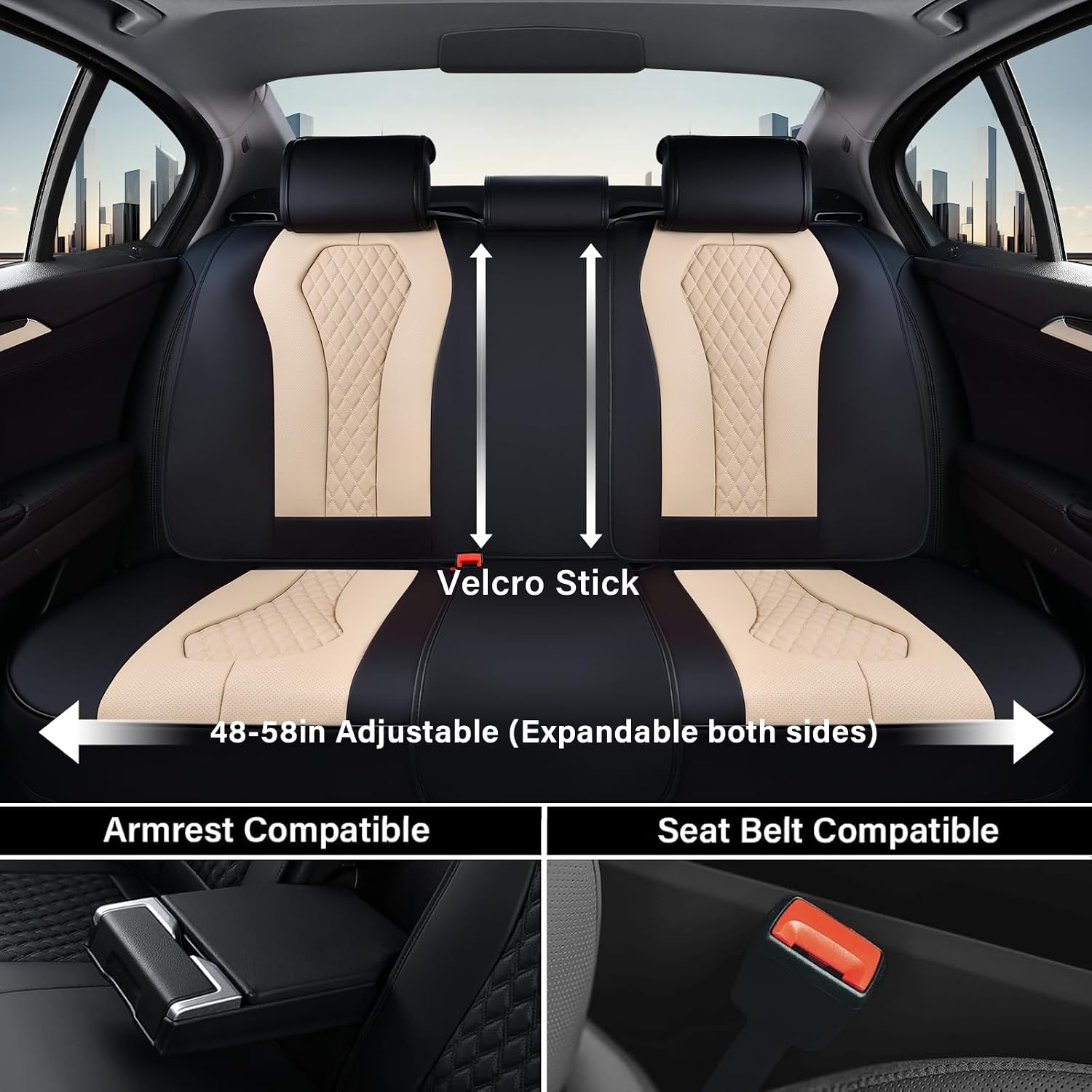 Detalle 2 de Coverado Leather Car Seat Covers Full Set in Beige