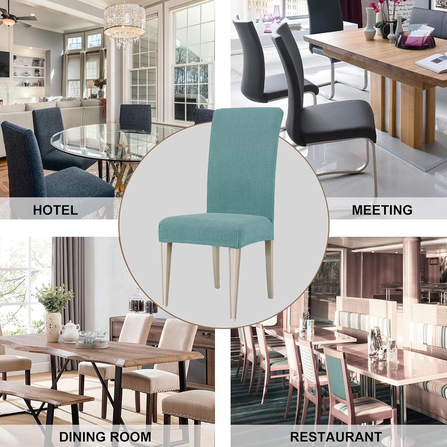 Thumbnail 6 de Ystyle housse de chaise extensible (4 pièces) bleu clair pour salle à manger