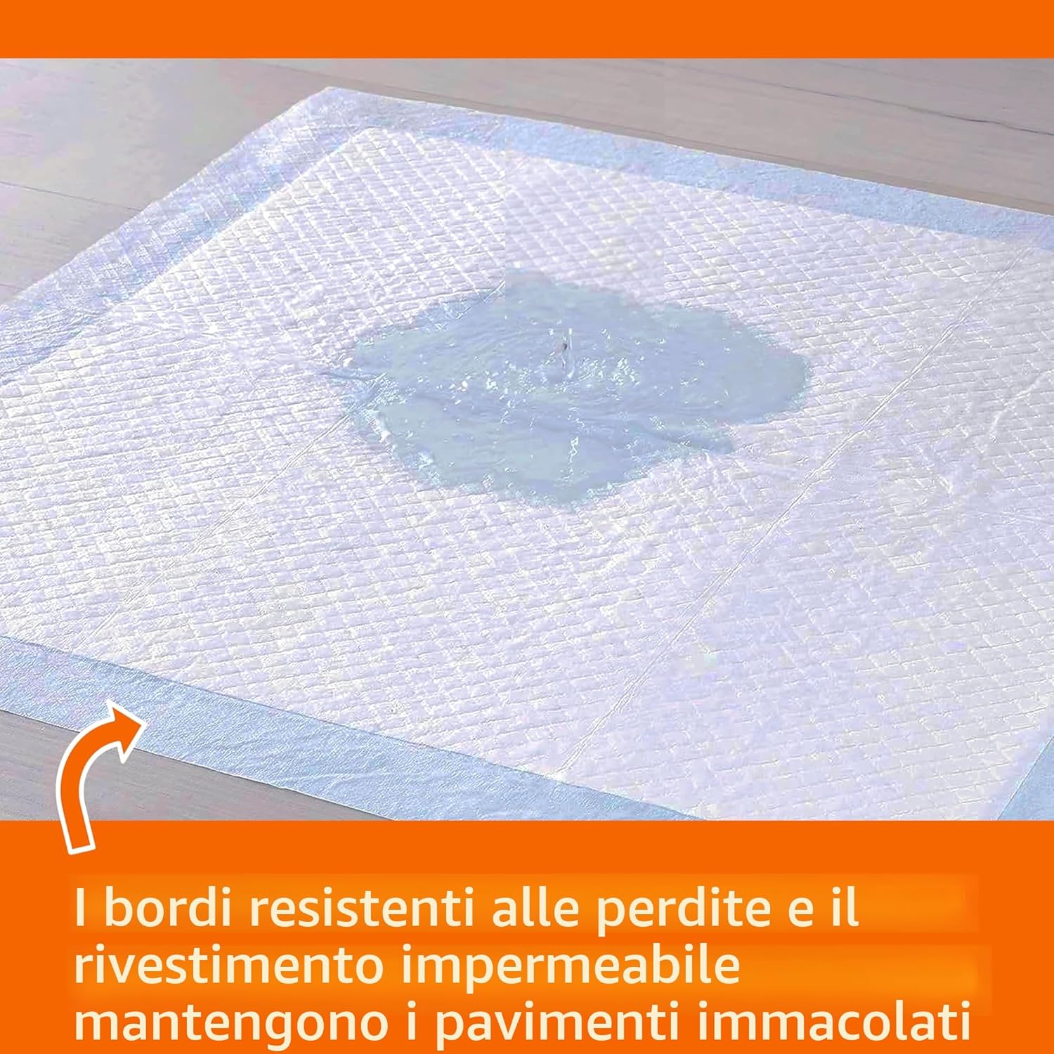 Detalle de Amazon Basics Tappetini per addestramento cani e cuccioli XL – confezione da 40, 5 strati, superficie ad asciugatura rapida, celeste