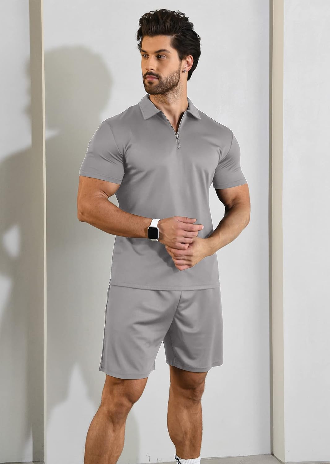 Thumbnail 1 de KUYIGO Herren-Set aus Poloshirt & Shorts (2-teilig) für Sommer, mit Reißverschluss und Kordelzug