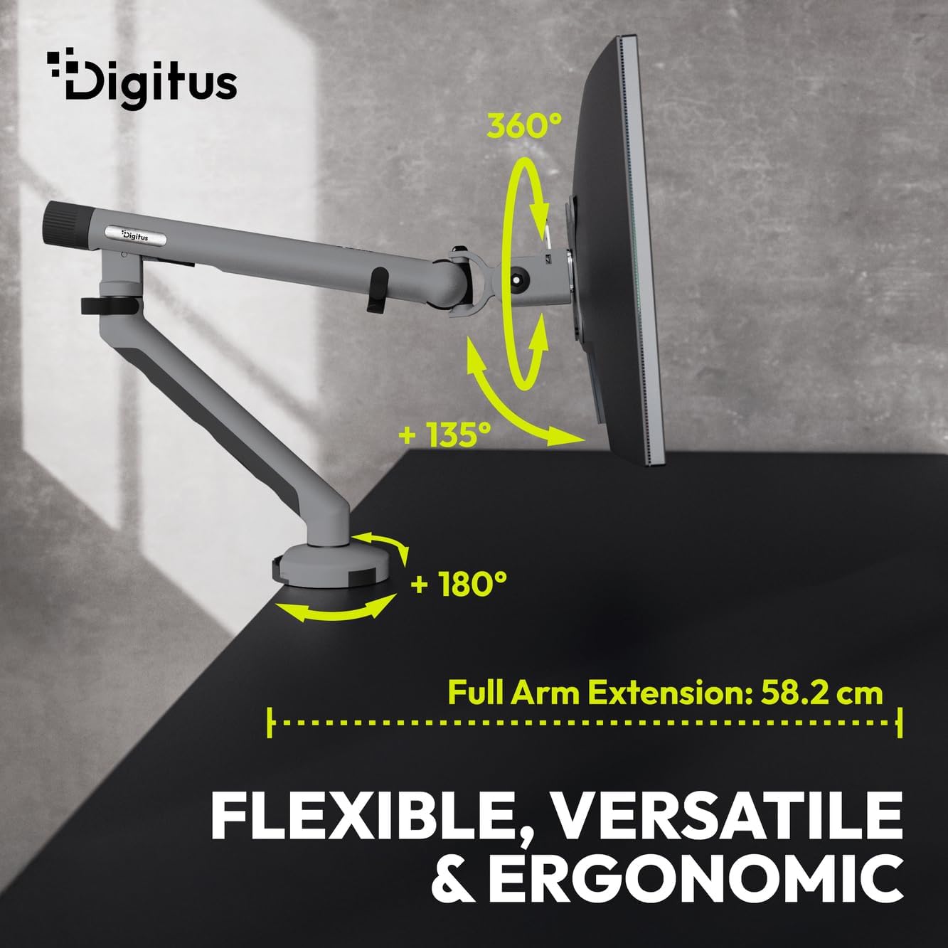 Detalle de DIGITUS Design – uchwyt do monitora do 35 cali, sprężyna mechaniczna, 10 kg