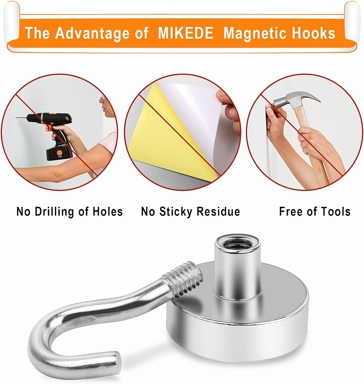 Thumbnail 5 de MIKEDE Magnetic Hooks, 10-Piece Neodymium Set, Rust-Resistant Steel