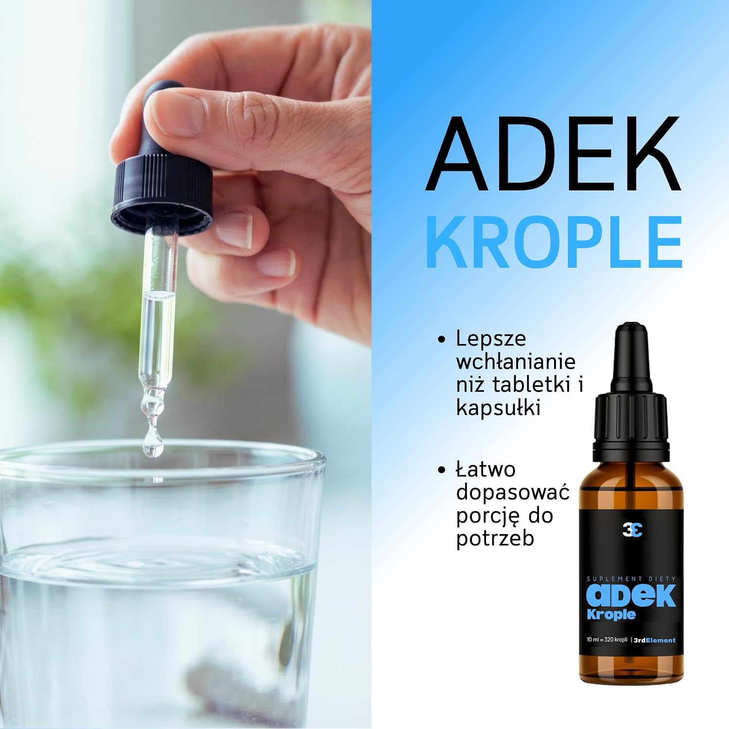 Detalle de 3rd Element Nutrition Witaminy ADEK w kroplach, wegańskie, 10 ml