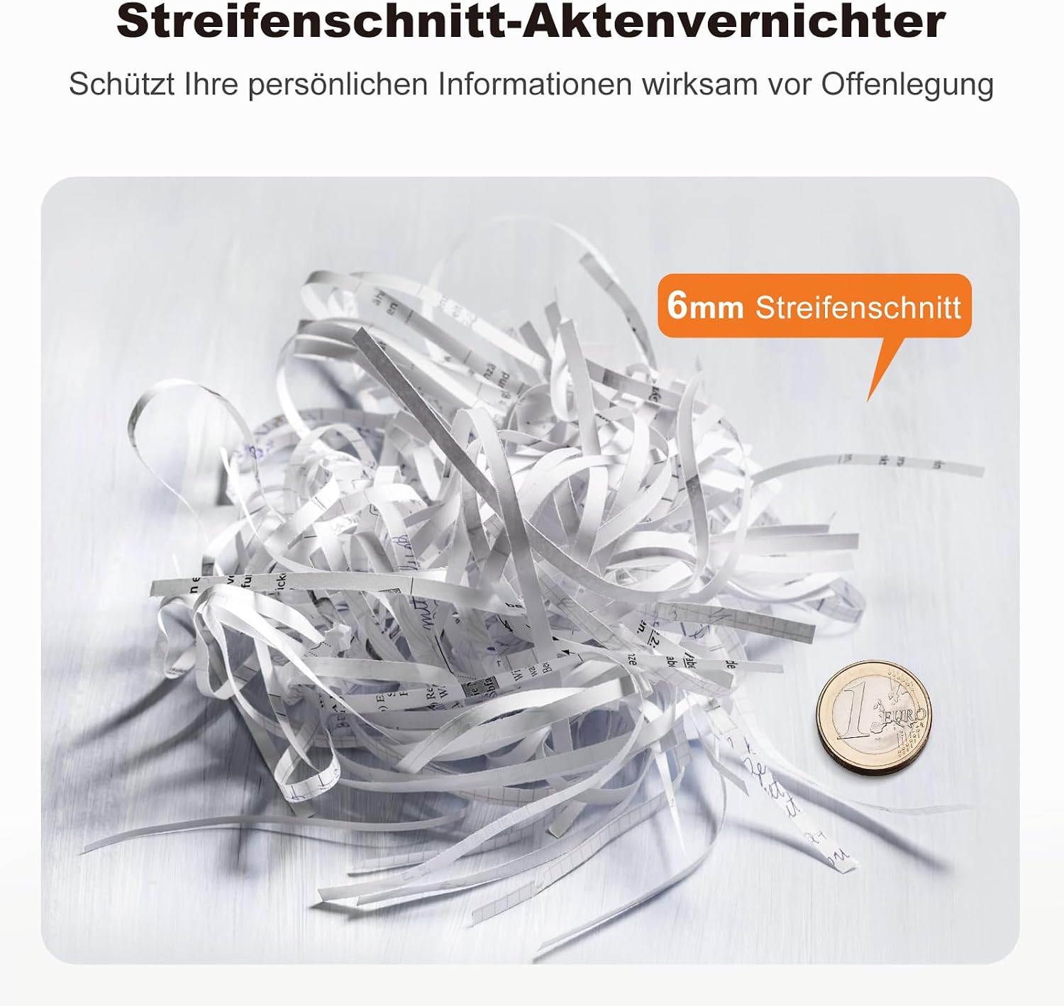 Thumbnail 6 de Bonsaii S123-A Aufsatz-Aktenvernichter (P2), Streifenschnitt für 6 Blätter, 9‑Liter Papierkorb