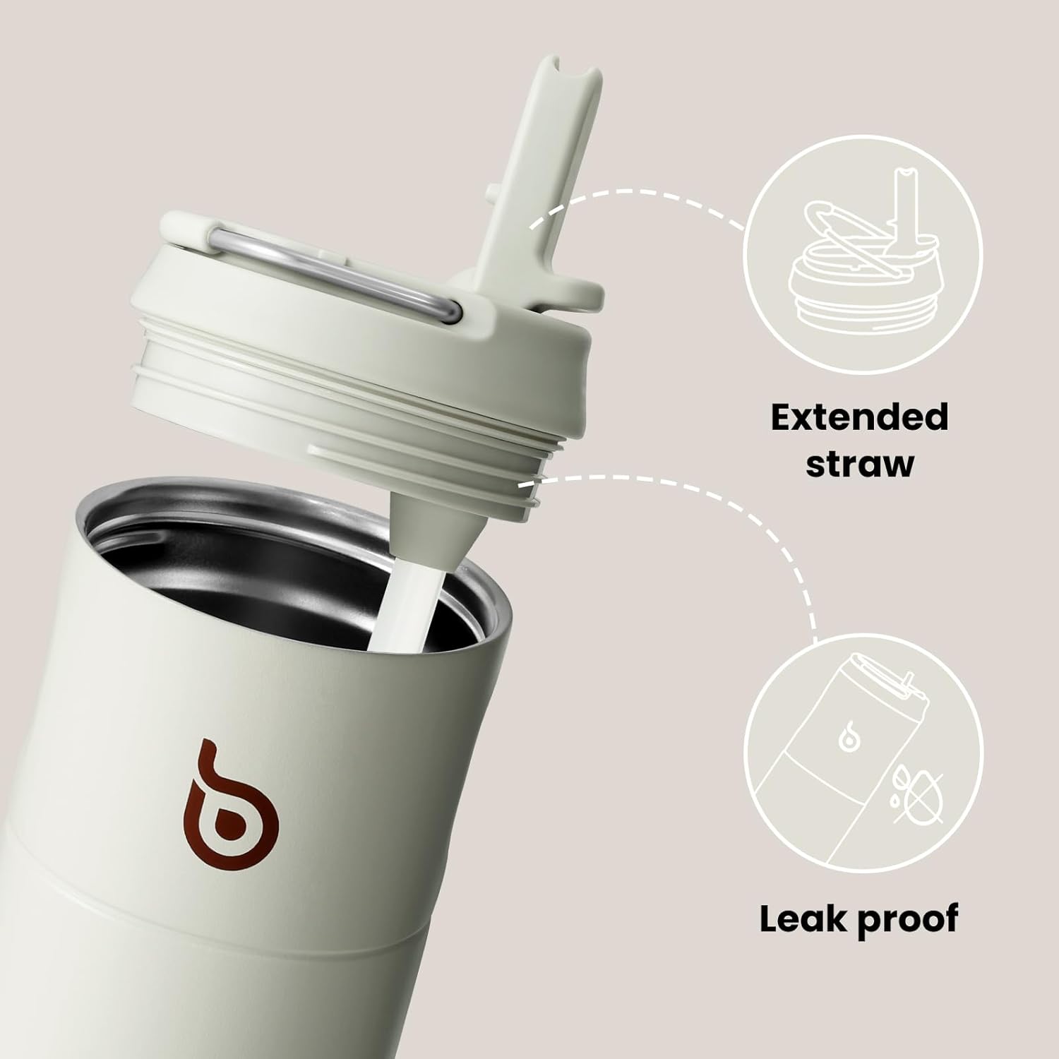Thumbnail 3 de Bottle Bottle 500ml Insulated Water Bottle with Straw and Lid – Baby Gray