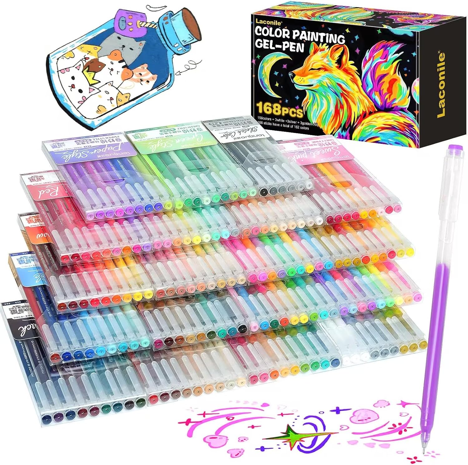Detalle de Laconile 168 Colours Gel Pens Set (19 Pack) 🎨