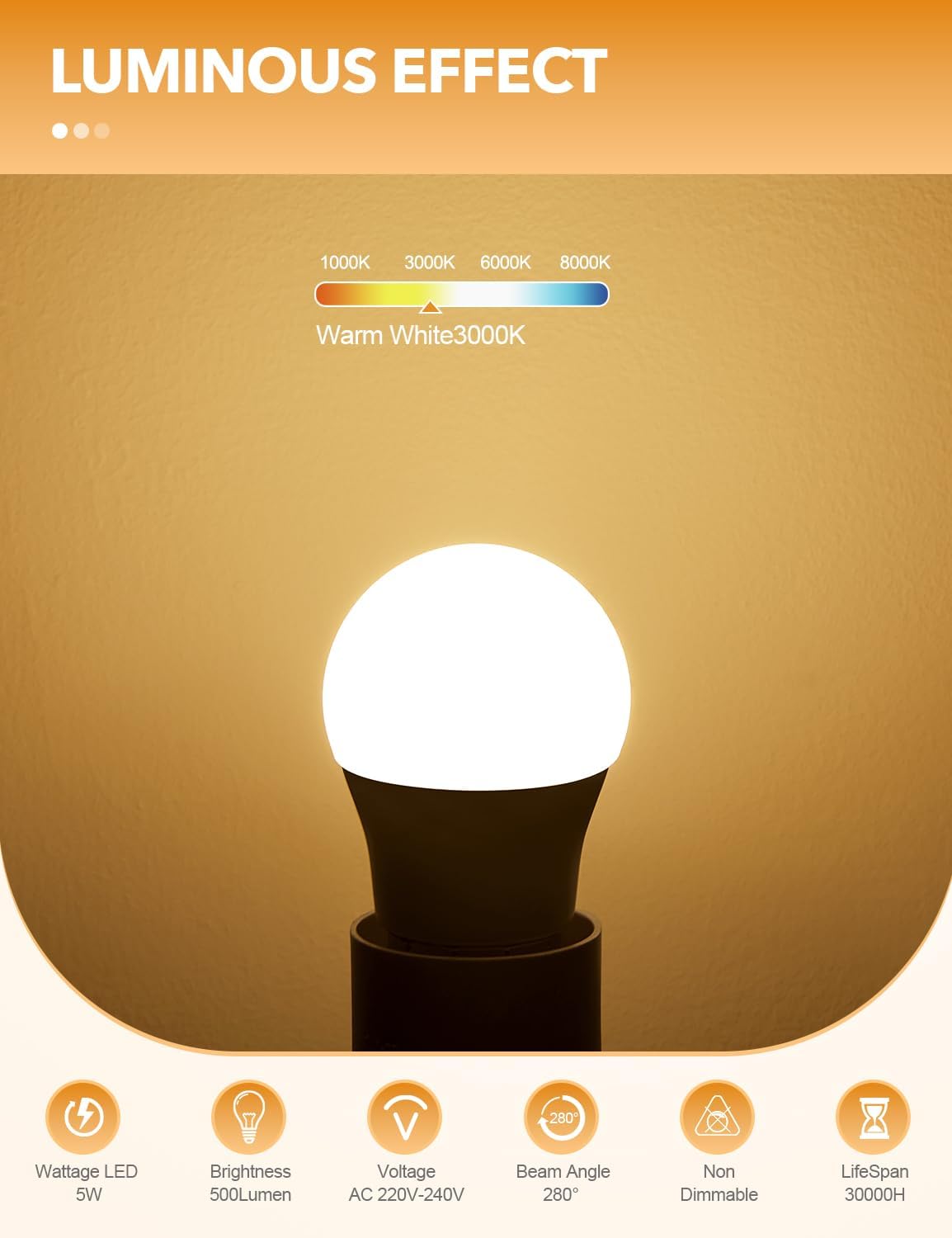 Detalle 2 de COTLEDL E27 5W LED Bulb 3000K 500LM