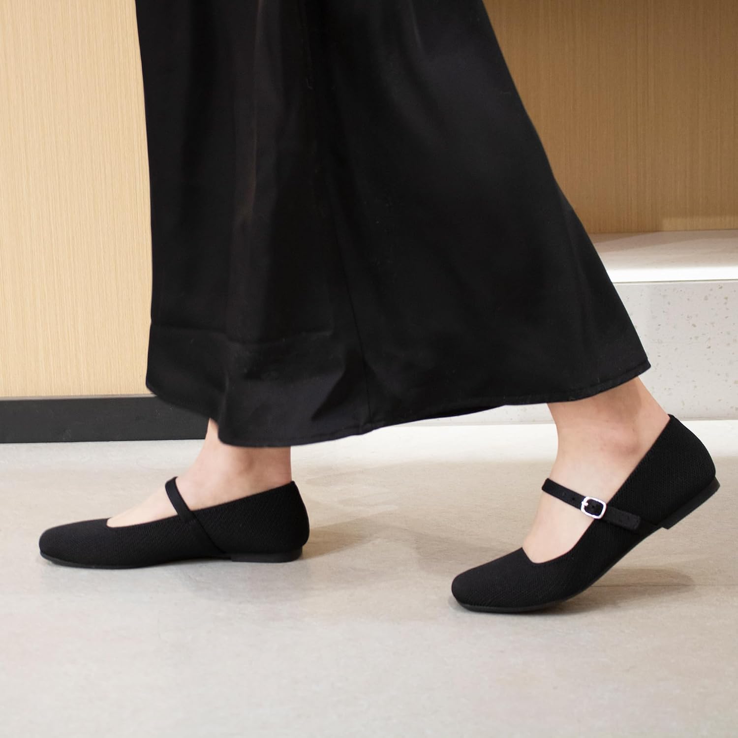 Thumbnail 2 de Soesyi Knit Flats for Women with Square Toe & Ankle Strap (Mary Jane Ballet Flats)