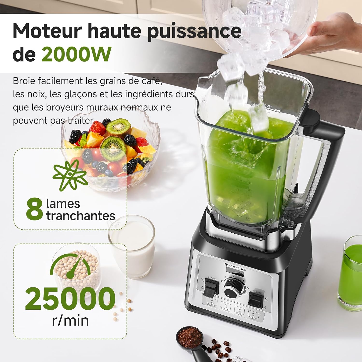 Thumbnail 2 de AMZCHEF Blender Professionnel 2000W 🍹