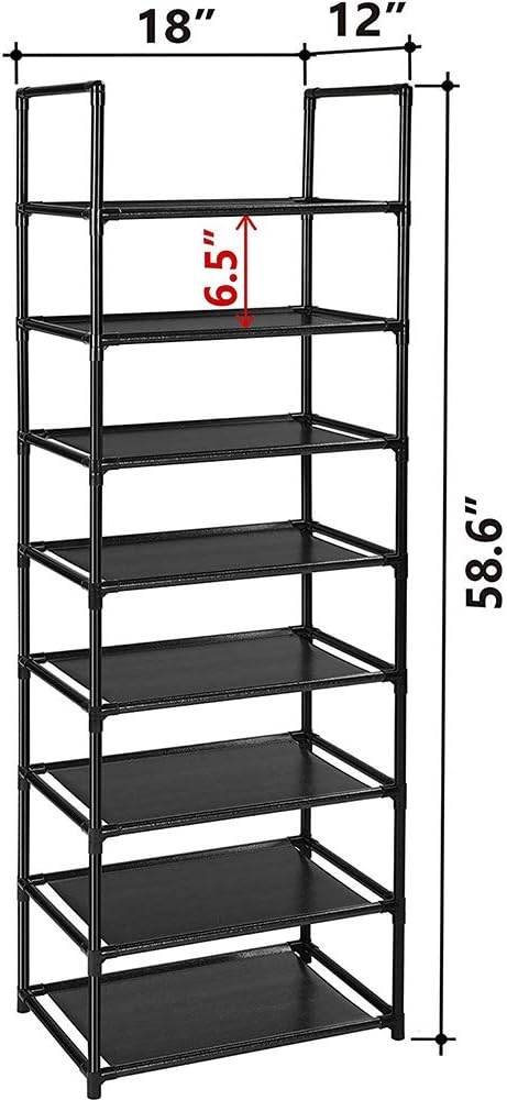 Detalle de esonstyle 8 Tier Tall Narrow Shoe Rack – Stackable, 16–20 Pairs, Black