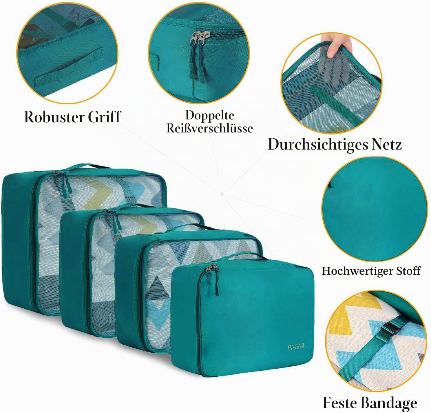 Detalle de BAGAIL 8-teiliger Packwürfel-Set mit Kleidertaschen und Kofferorganizer