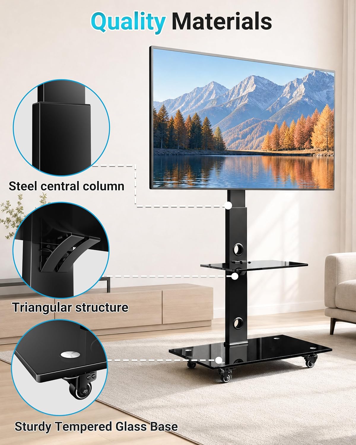 Thumbnail 5 de BONTEC mobiele tv-standaard met wielen, voor 30–70 inch, tot 40 kg