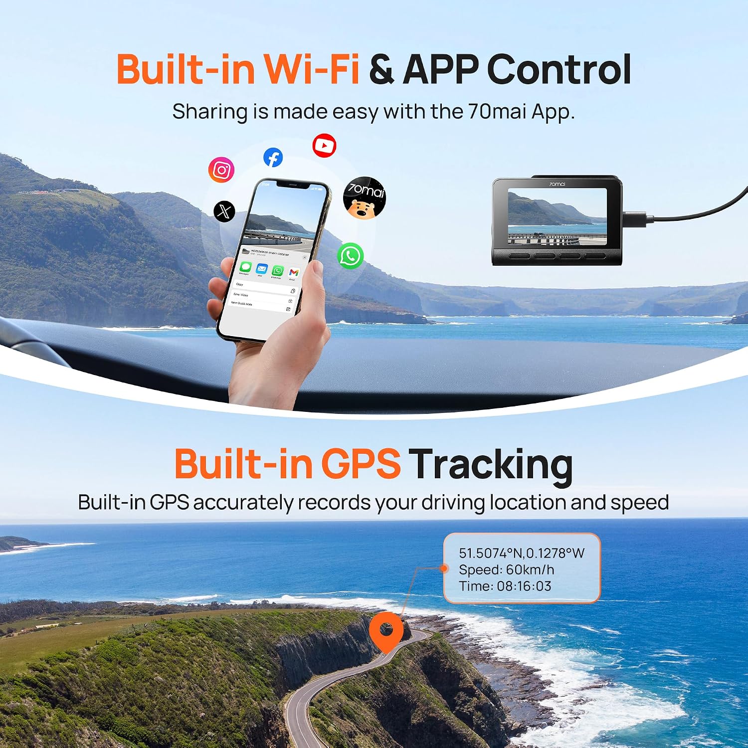 Thumbnail 4 de 70mai A800S-1 4K Front and Rear Dash Cam with GPS and ADAS