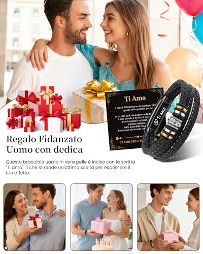 Thumbnail 5 de Cheerslife Bracciale Uomo Regalo Fidanzato – Pelle intrecciata e acciaio inox