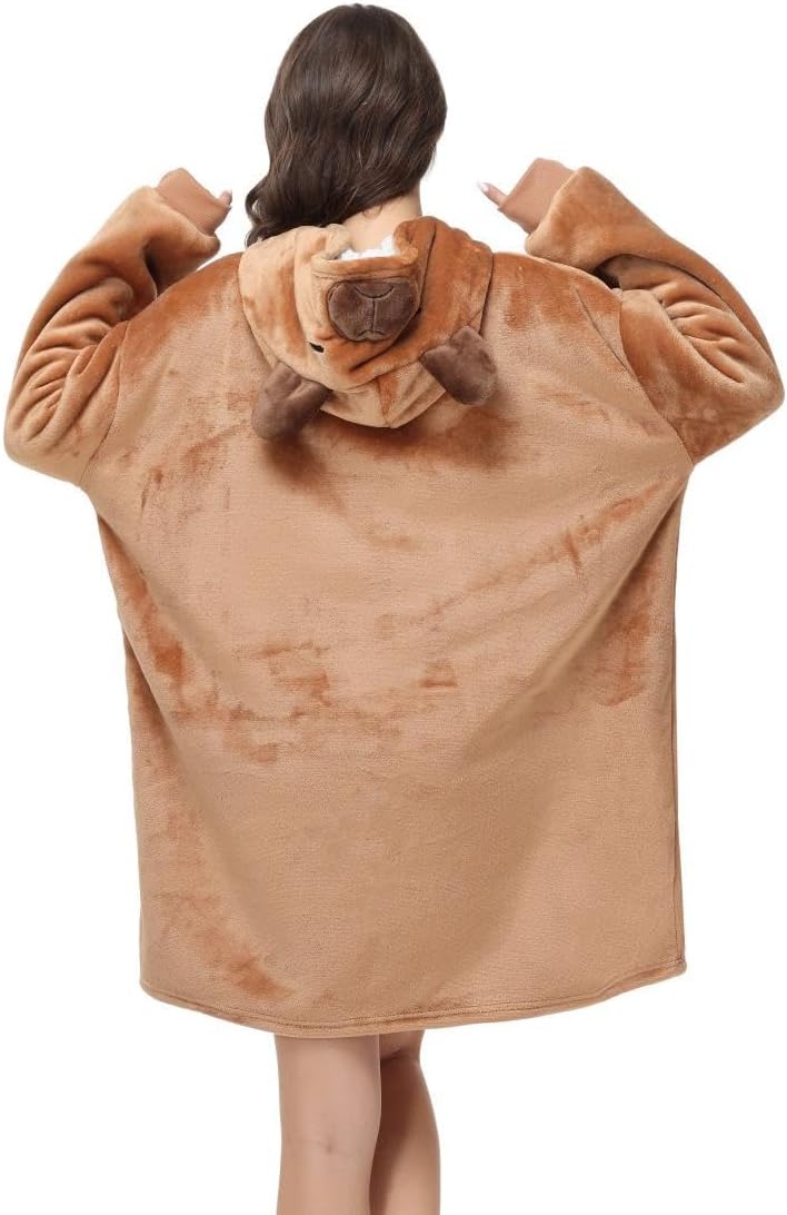 Detalle 2 de Chuangminghangqi Unisex Kuscheldecke als Hoodie mit Ärmeln und Kapuze – oversized Tier-Look für Winter