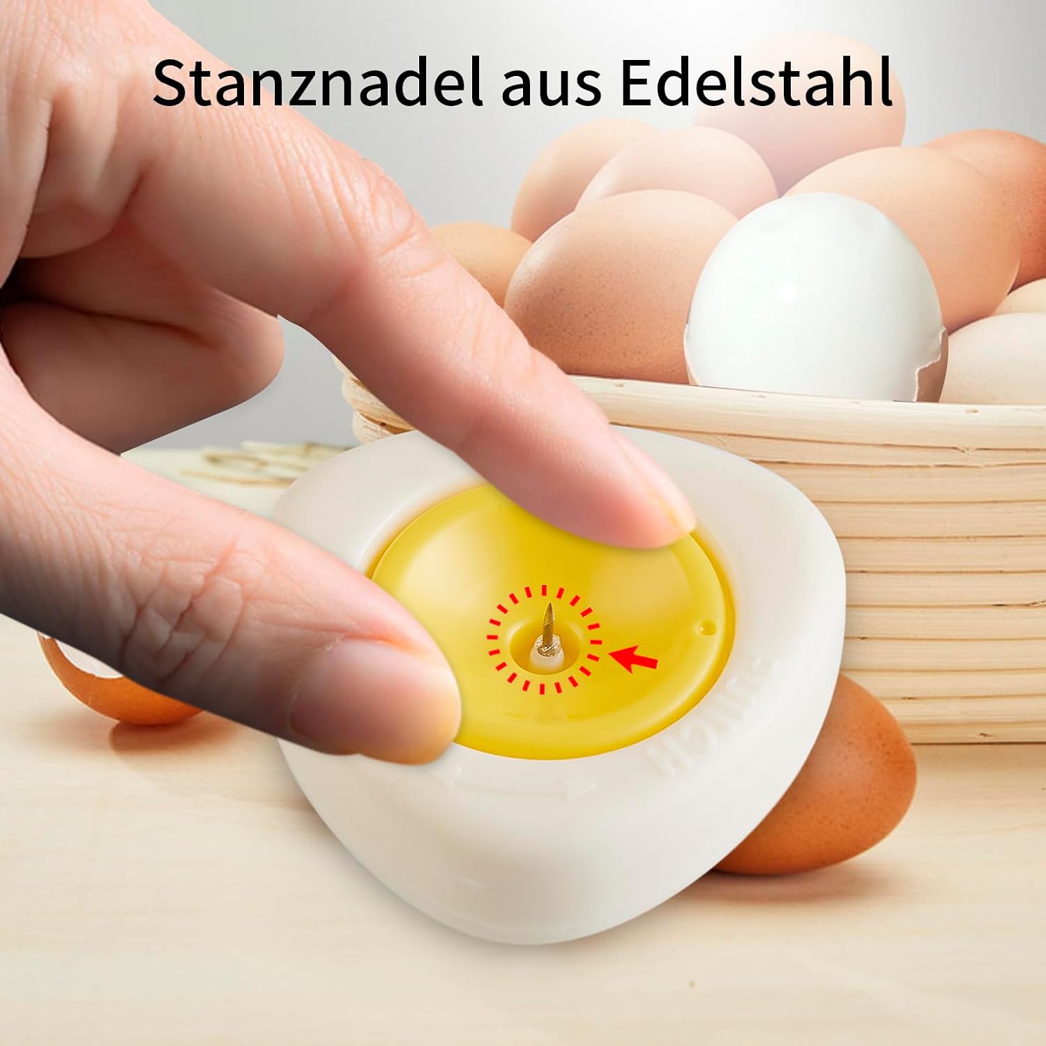 Detalle de Eierstecher eipicker – 2er Set Eierpiekser mit einziehbarer Nadel, gelb, inklusive Löffel