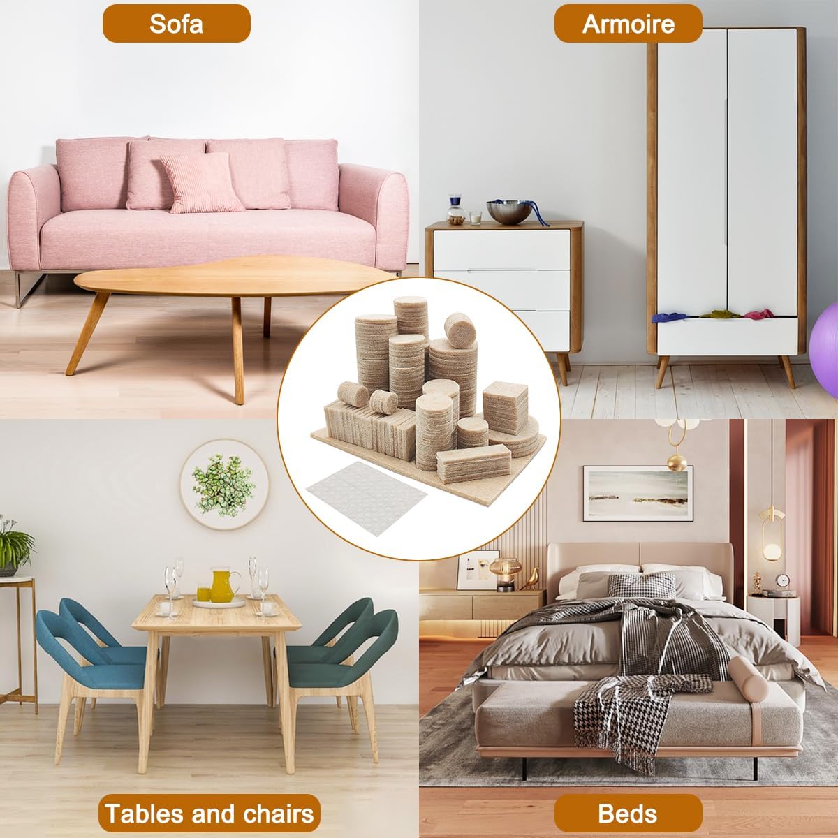Detalle 1 de CKANDAY 320-Pack Furniture Felt Pads with 80 Rubber Cabinet Bumpers
