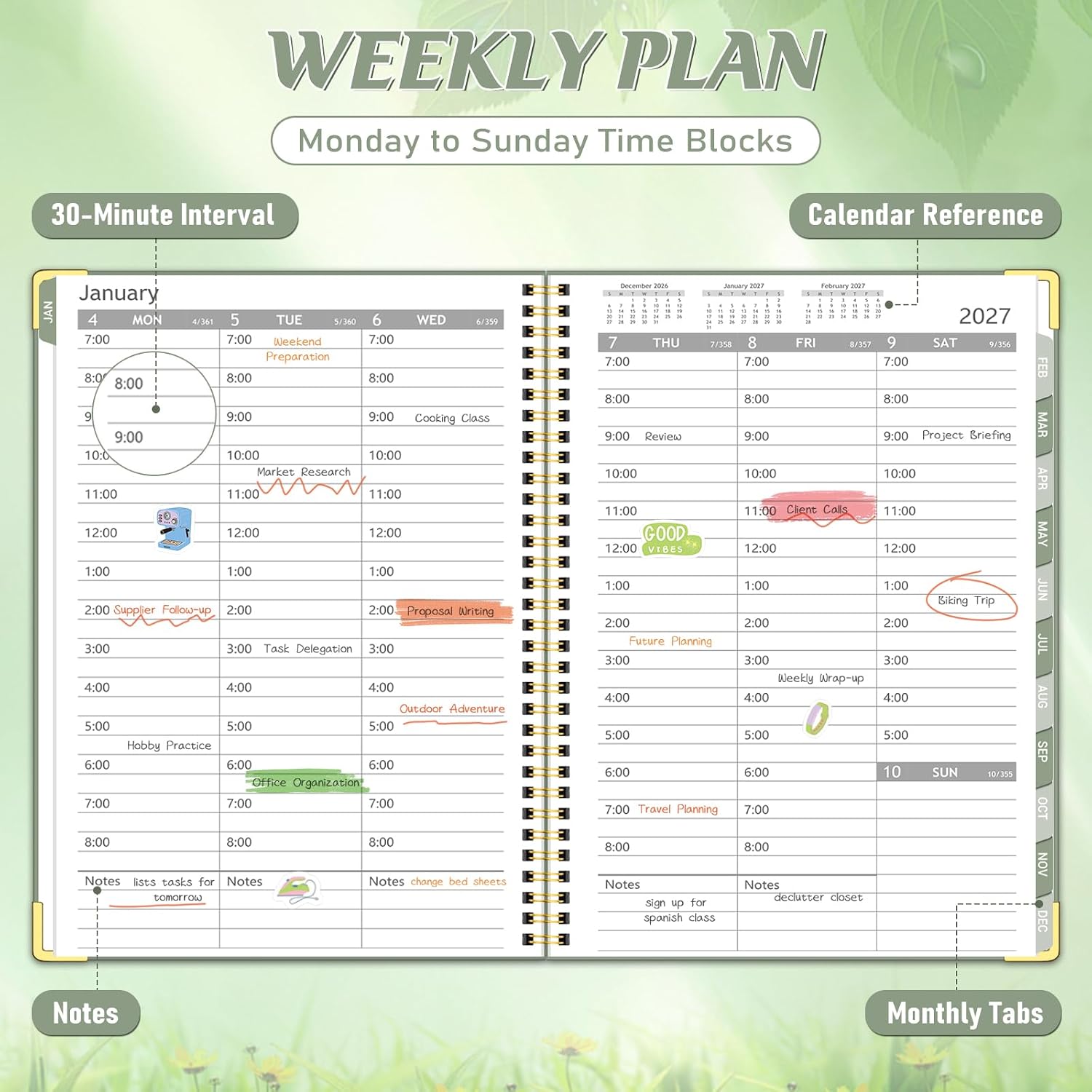 Detalle 2 de Homlive 2027 Appointment Planner, 30-Minute Time Slots, Weekly and Monthly Views, Green