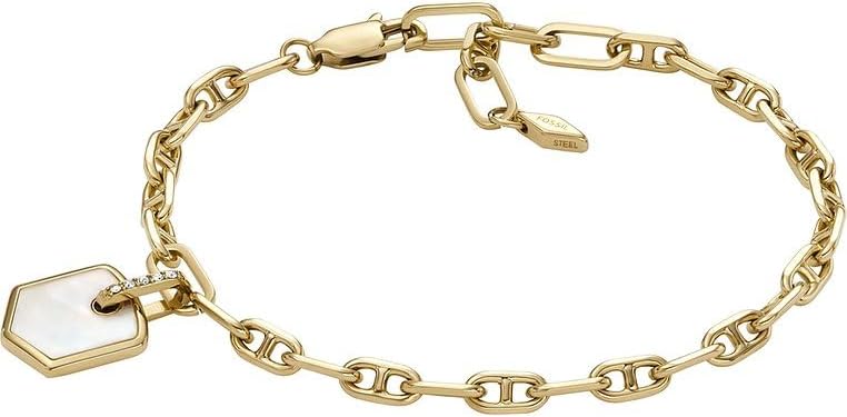 Detalle de Fossil Damenarmband Heritage Messing Kettenarmband – Goldfarben, 16,5 cm + 2,5 cm