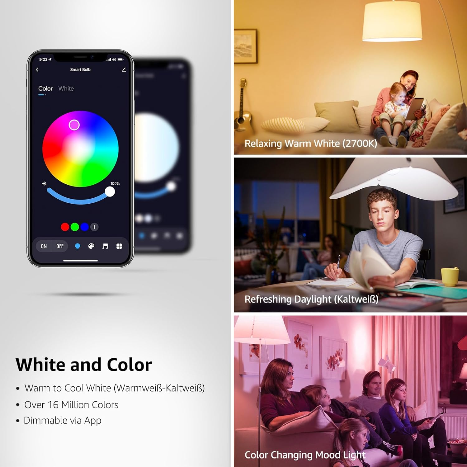 Thumbnail 2 de Lepro 9W E27 LED Lampe mit Bluetooth App-Steuerung – RGBW, 16 Farben, 2700K–Kaltweiß, dimmbar, Gruppensteuerung