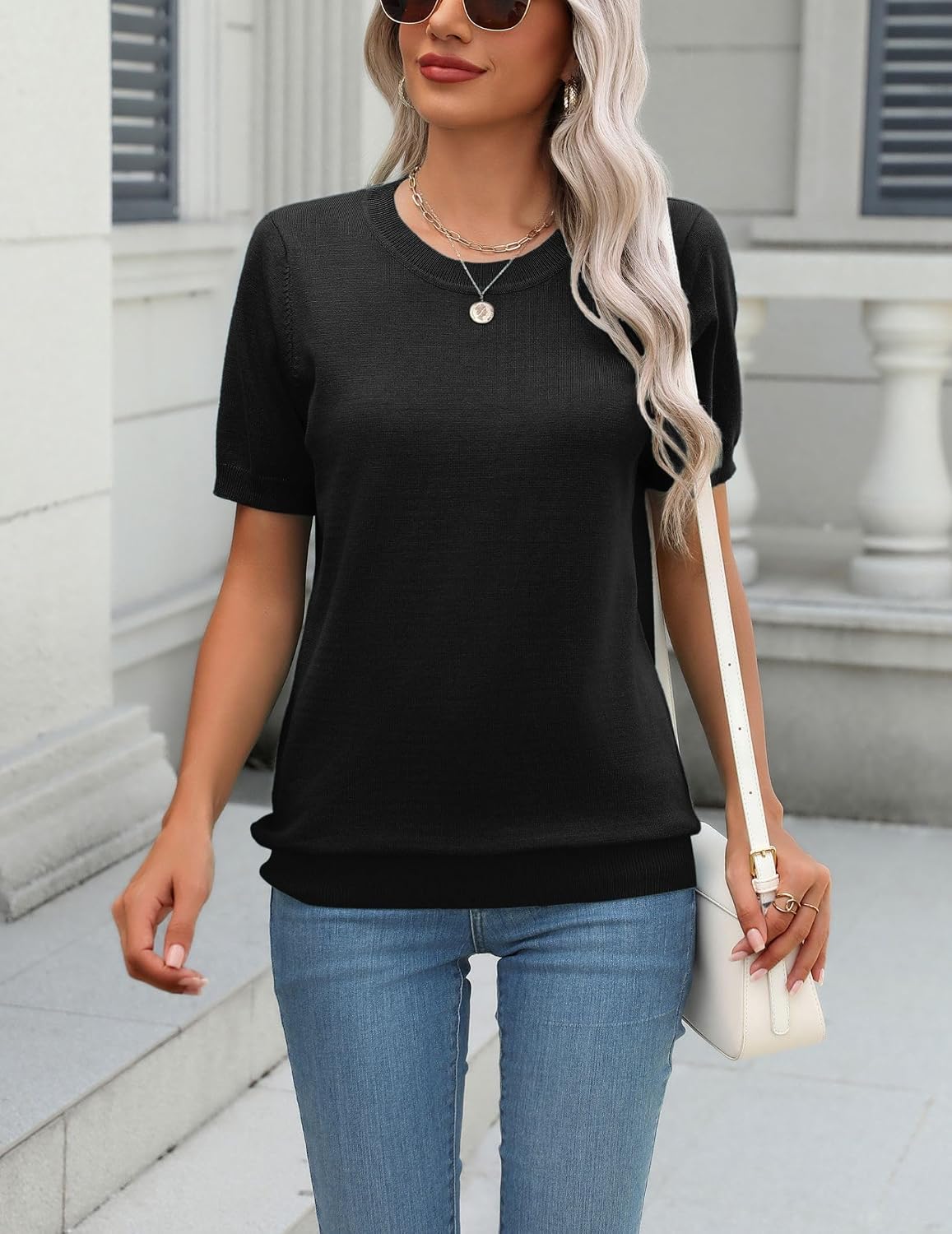 Detalle de Zeagoo Womens Summer Short Sleeve Crew Neck Lightweight Pullover Blouse