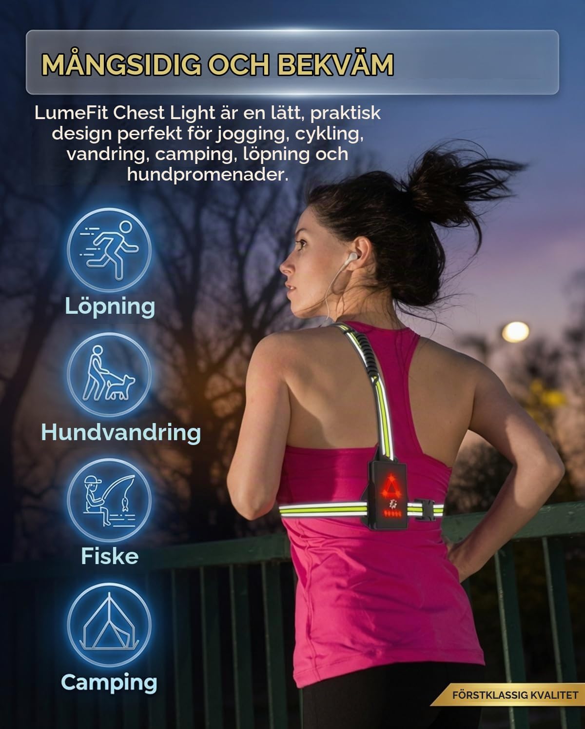 Detalle de LUMEFIT JR-0901 löparlampa med 500 lumen och 90° justerbar vinkel