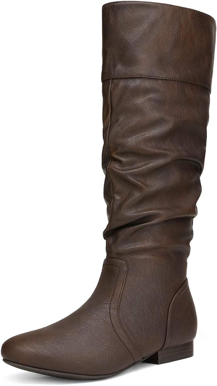 Detalle de DREAM PAIRS 38599-BLVD-8W-BLACK PU-SZ-8 Knee-High Slouch Boots, Faux-Fur Lined