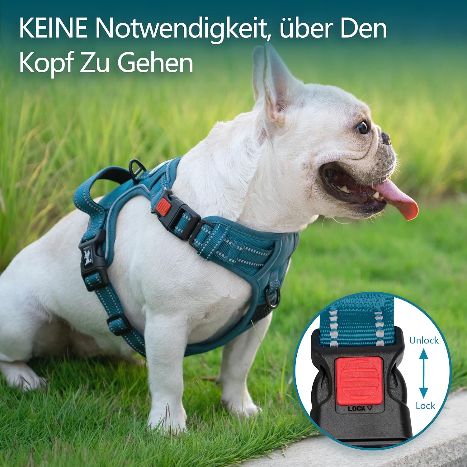 Detalle de PoyPet Tumalo Teal Hundegeschirr L – gepolsterte Weste für große Hunde
