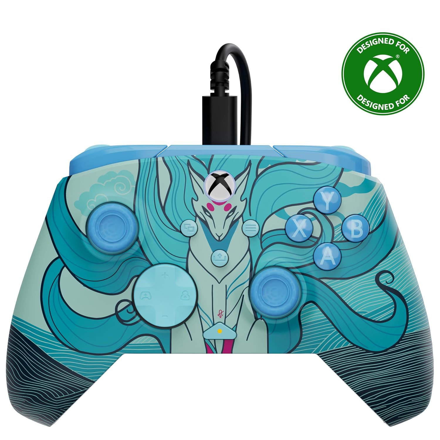 Detalle de Turtle Beach Rematch Advanced Blue Kitsune – kabelgebundener Xbox-Lizenz-Controller (2,5 m) für Xbox und PC
