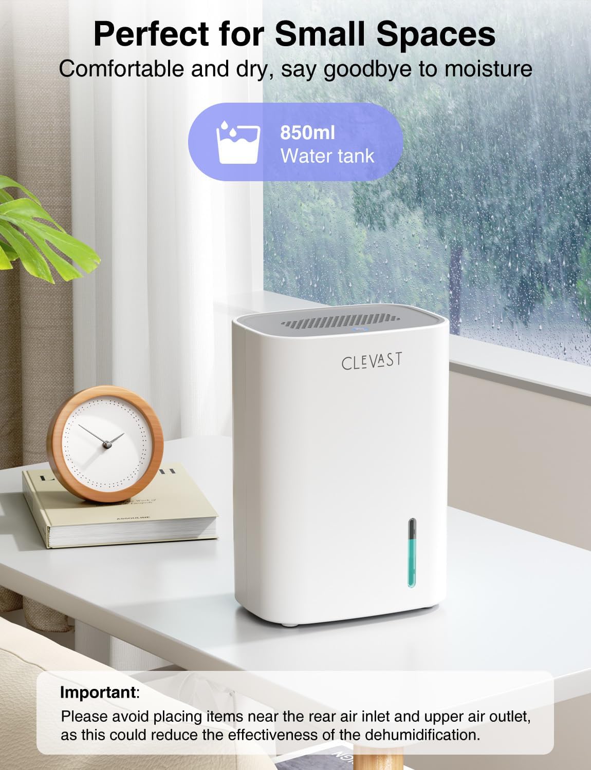 Detalle 2 de CLEVAST Electric Dehumidifier 850 ml