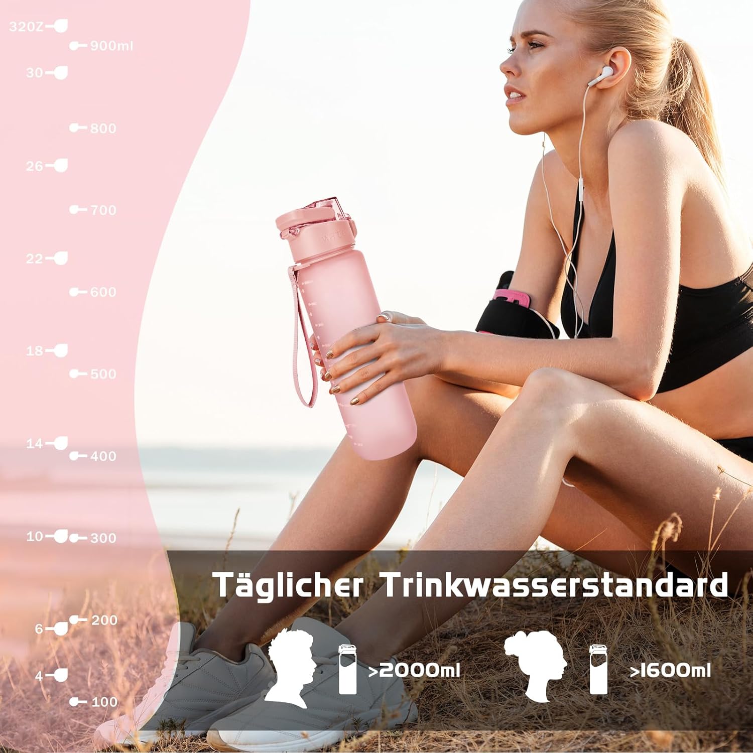Detalle 2 de AOPREL Trinkflasche 1l – BPA-frei, mit Filter, aus Tritan, auslaufsicher für Fitness, Wandern und Büro