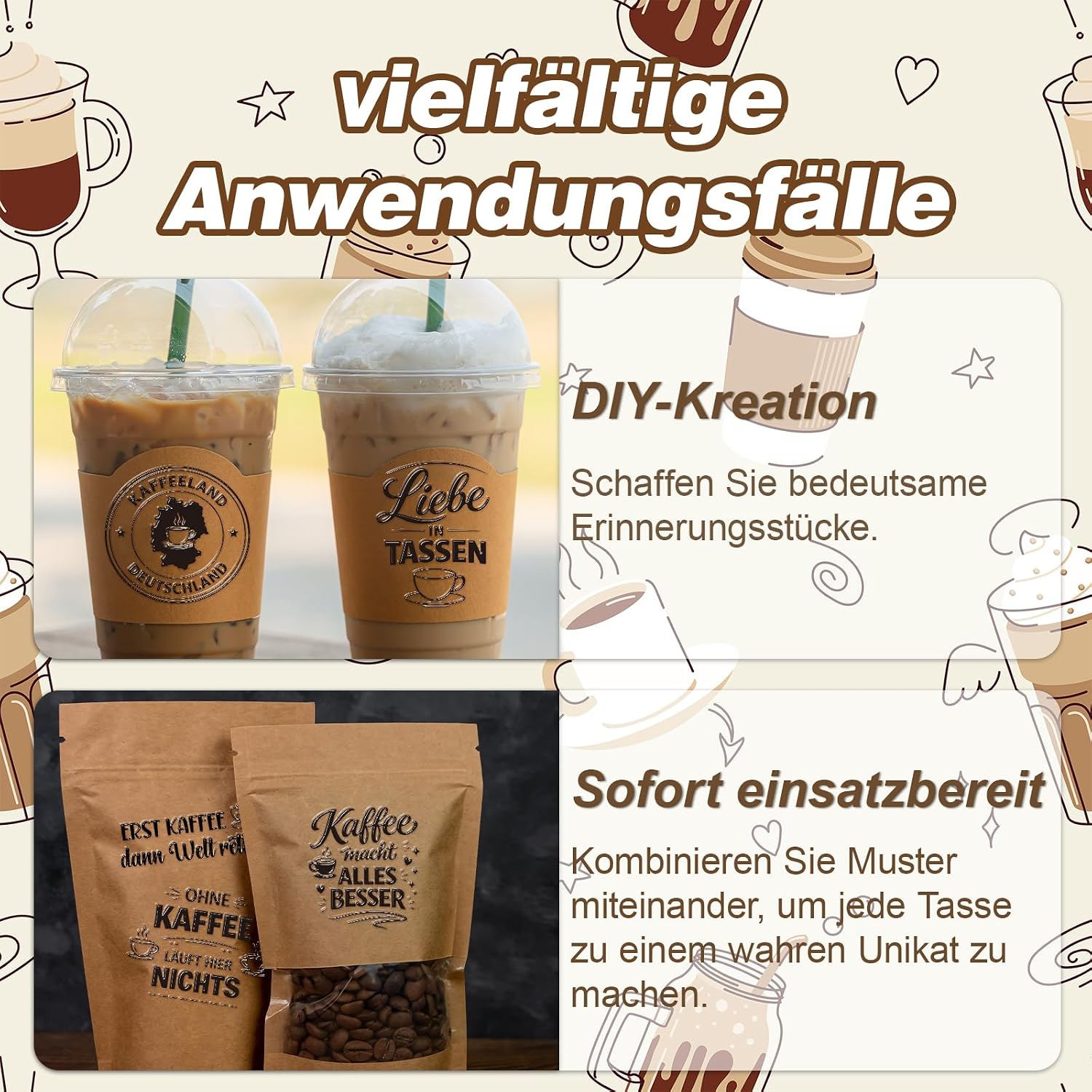 Thumbnail 3 de Rub-On Sticker Set Kaffee & Barista Sprüche – Abreibebilder für Glas, Keramik & Holz