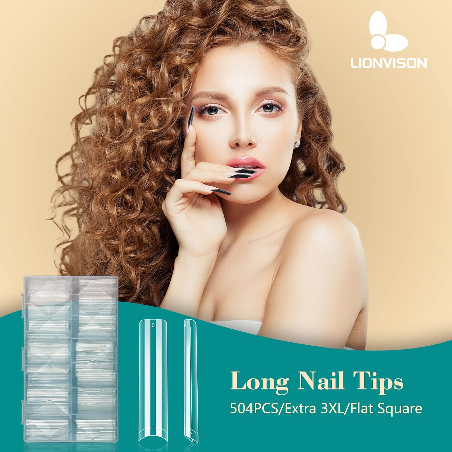 Thumbnail 6 de LIONVISON 3XL Clear Square Nail Tips, 504 Pieces, Flat No-C-Curve, 12 Sizes