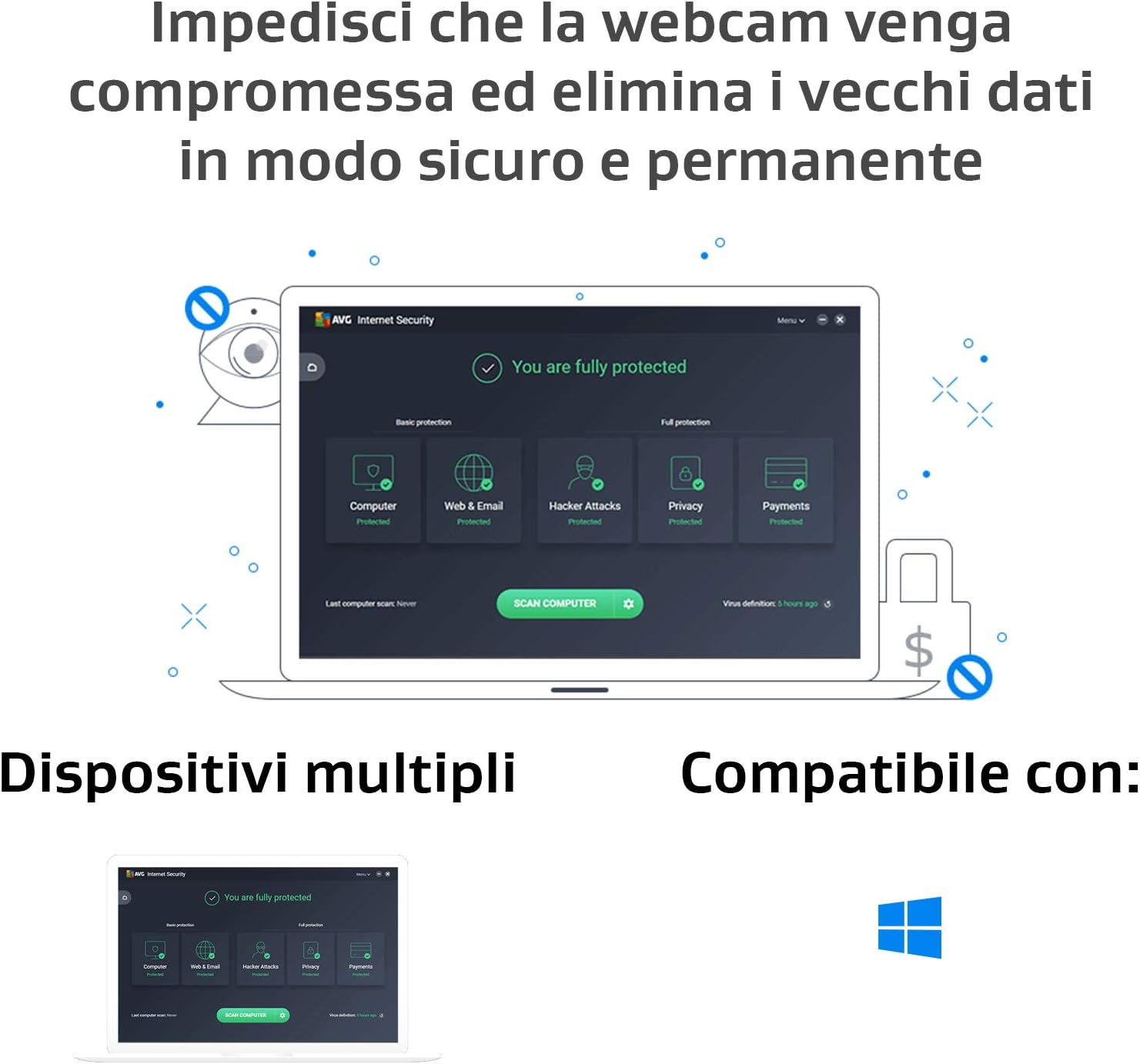 Detalle de AVG Internet Security 2026 – Antivirus 10 Dispositivi, 1 Anno, Codice d'attivazione via email