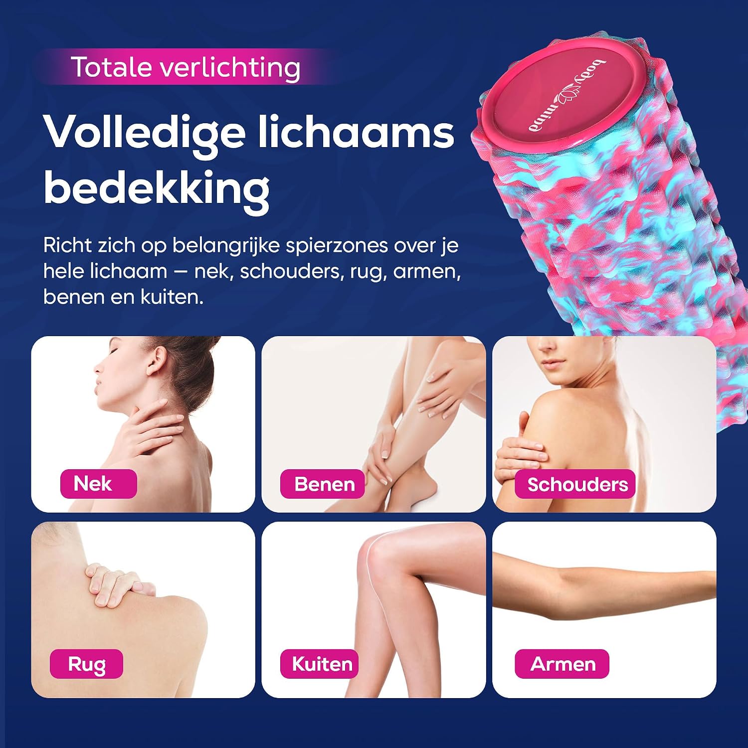 Thumbnail 6 de Body & Mind Fascia Roller foamroller 33 x 14,5 cm met 3D-noppen, roze/blauw