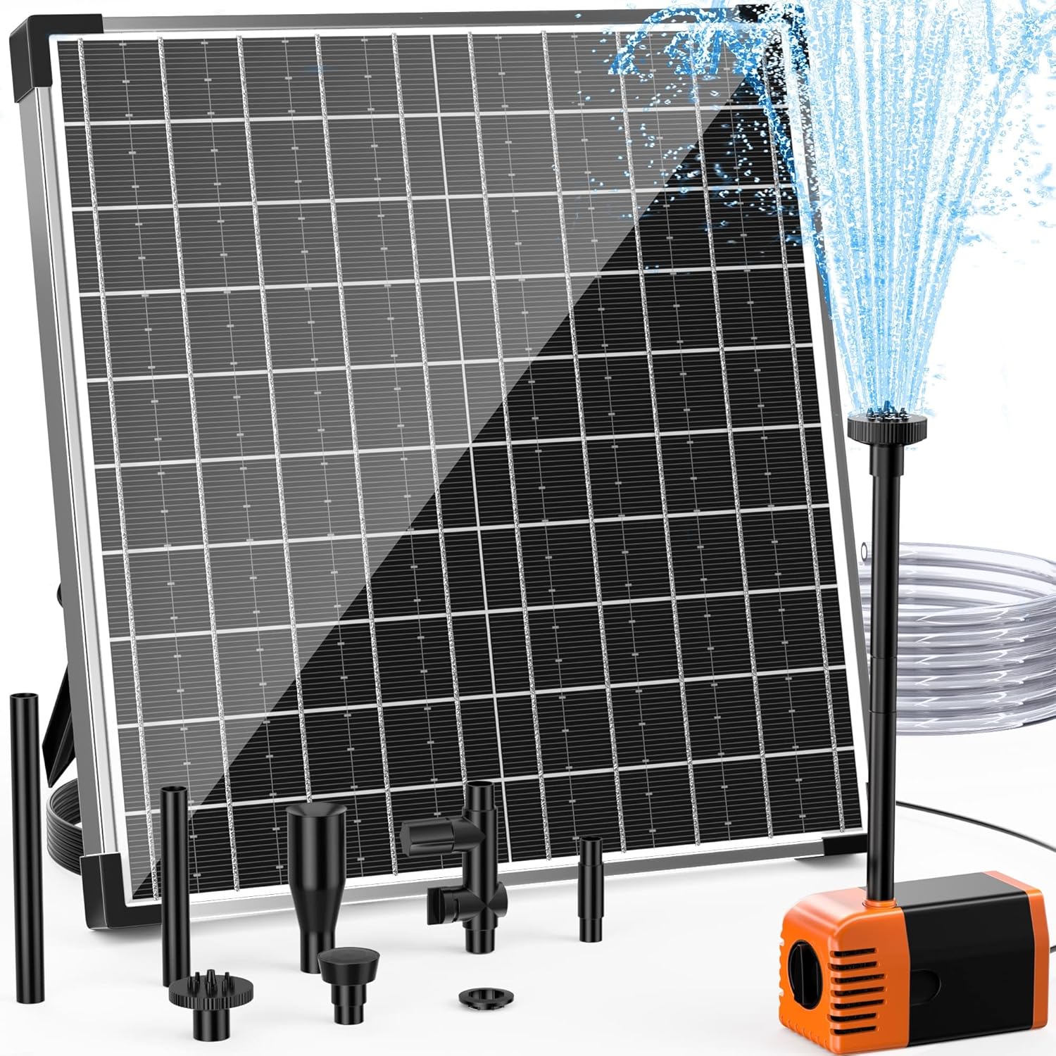 Biling 25W Solarbrunnen für draußen mit 4 Düsen – 1200 L/H, 2 m Schlauch, 5 m Kabel