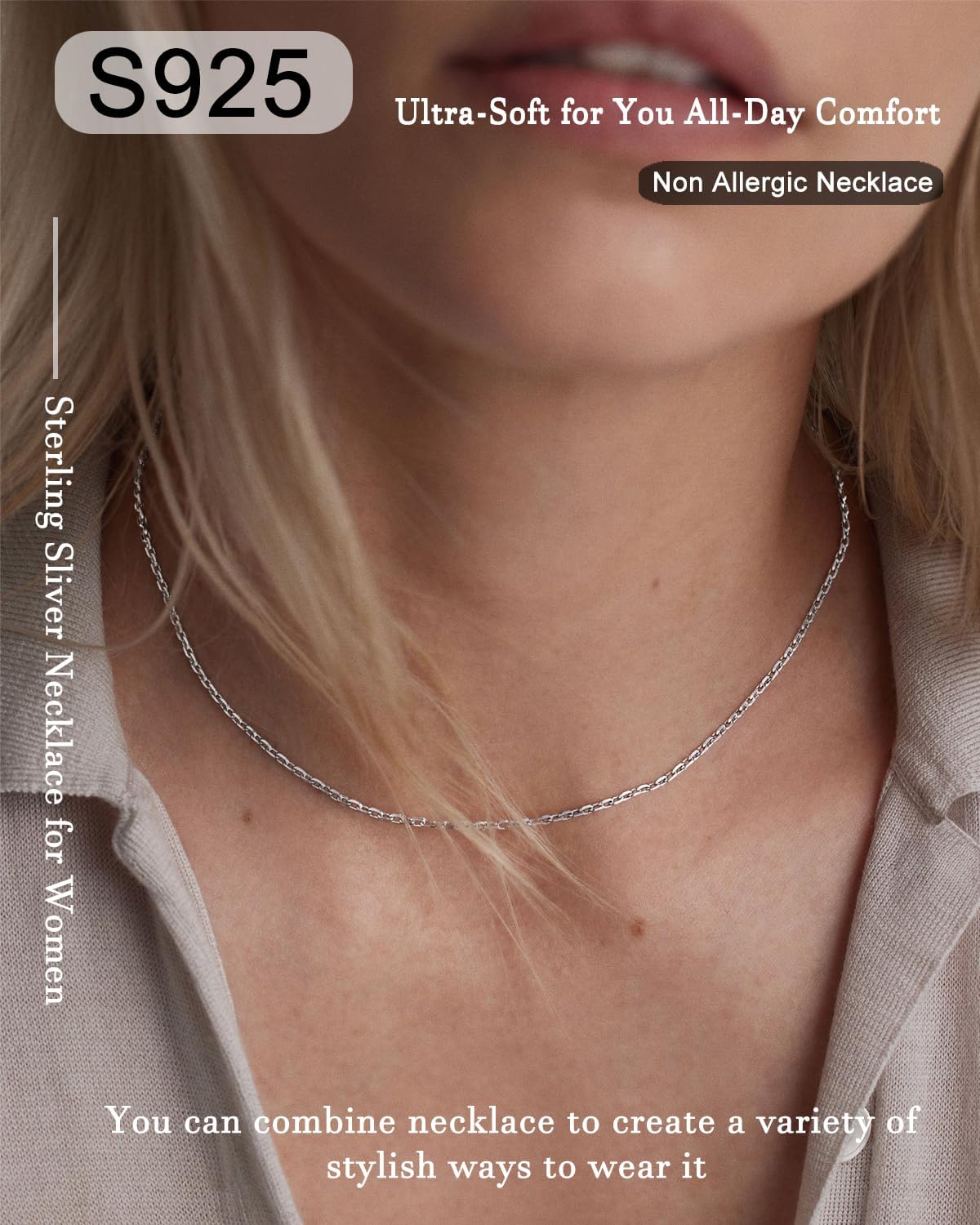 Detalle de ZHESHY 925 Sterling Silver O-Link Chain Necklace (18 inch, 1.5mm) for Pendant & Layering