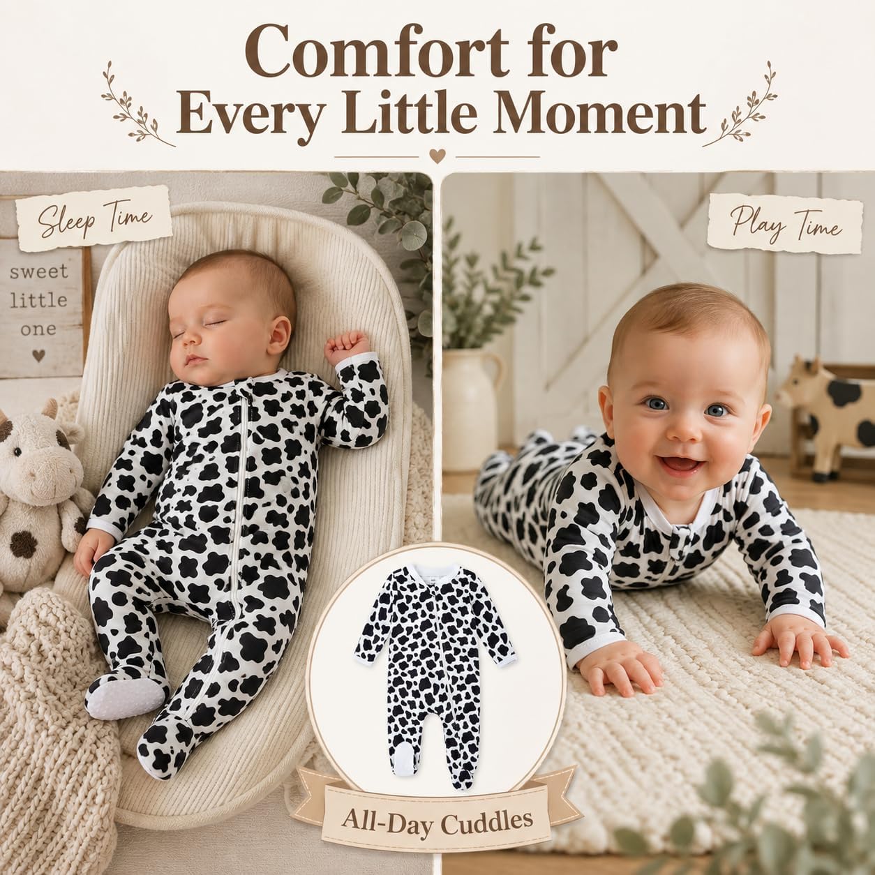 Detalle de UNIFACO Baby Footed Pajamas, 0–12 Months