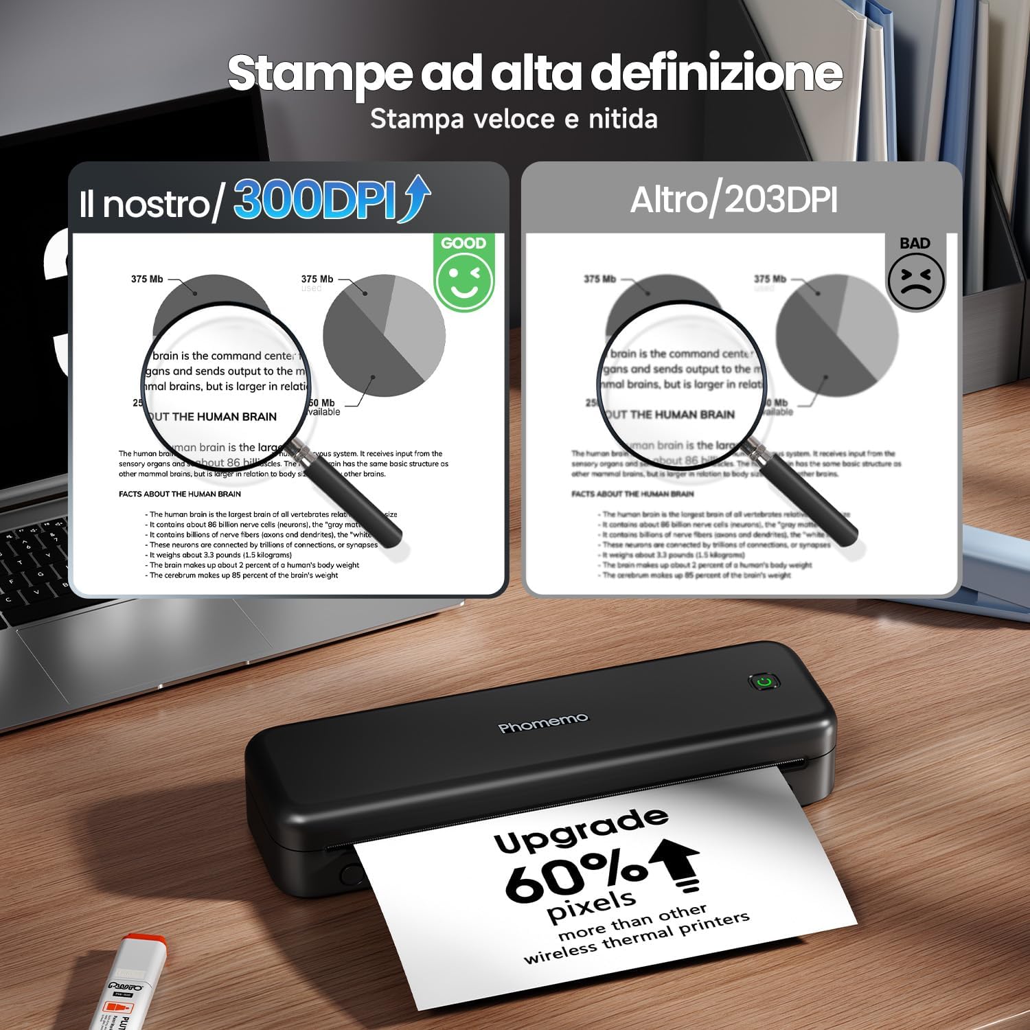 Thumbnail 2 de Phomemo M834 Stampante Portatile A4: stampante termica Bluetooth/USB con 4 rotoli inclusi