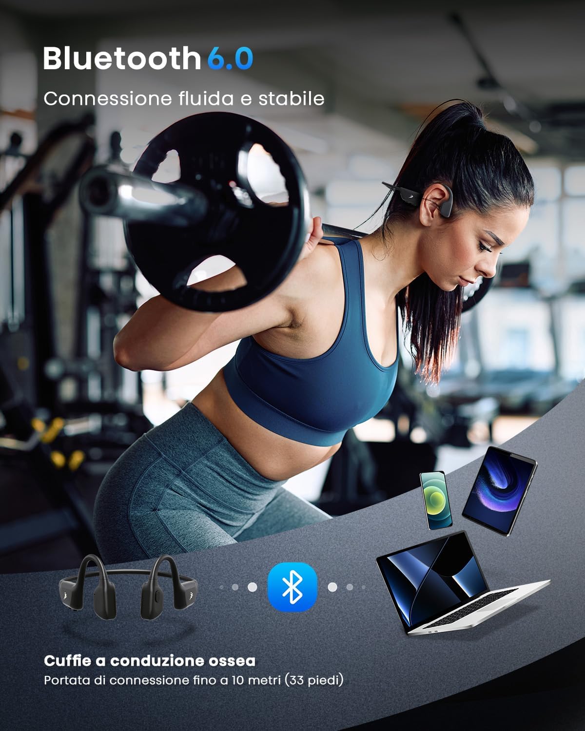 Thumbnail 3 de Guudsoud cuffie a conduzione ossea Bluetooth 6.0 open-ear IPX7 per running e ciclismo