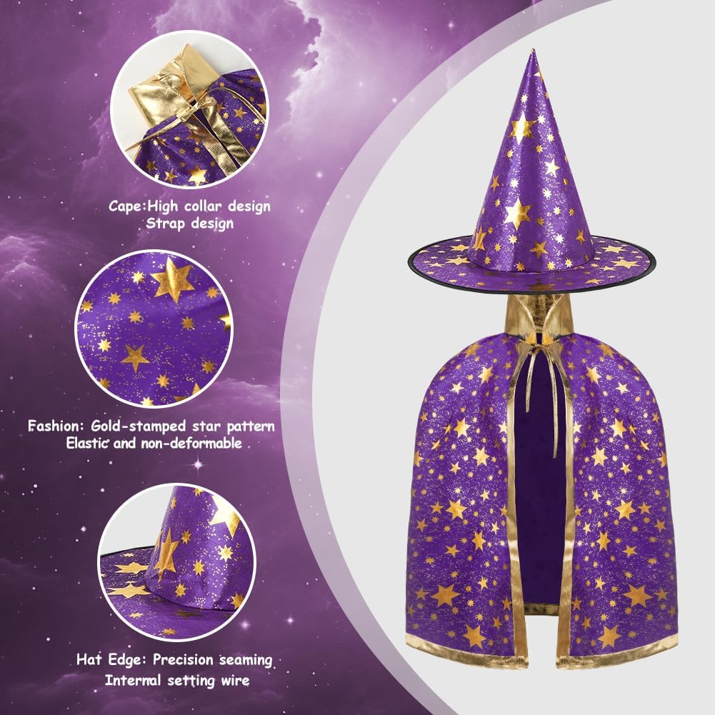 Detalle de AYBUY Wizard Cape Witch Cloak for Kids – Starry Gold Pattern Witch Costume Set