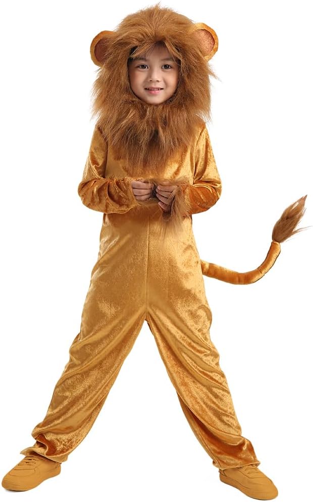 Detalle 2 de Seasons Cuddly Lion Kids’ Halloween Costume Onesie, Gold, Size 10-12