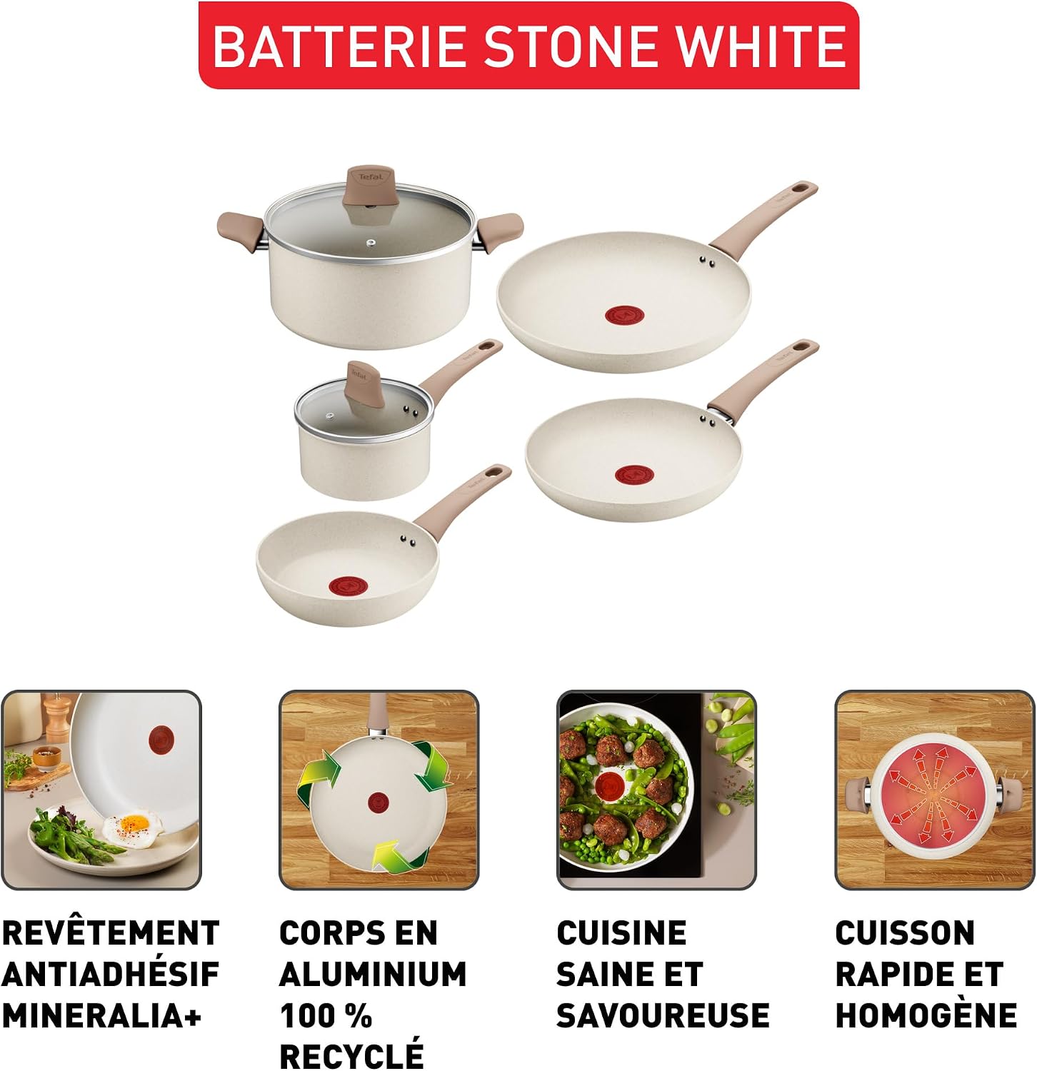 Detalle de Tefal Stone White Batterie de cuisine G199S544