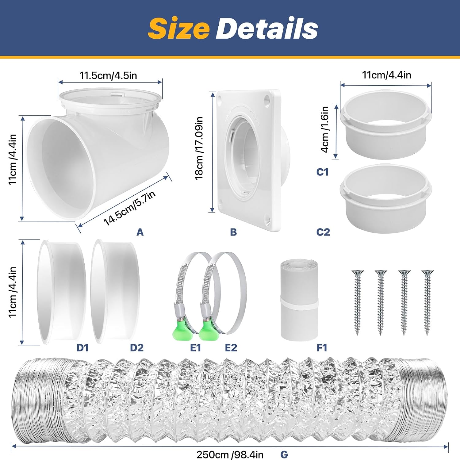 Thumbnail 2 de LOVIGA DryerHoseKit-4inL 4-Inch Dryer Vent Kit with 90-Degree Elbow