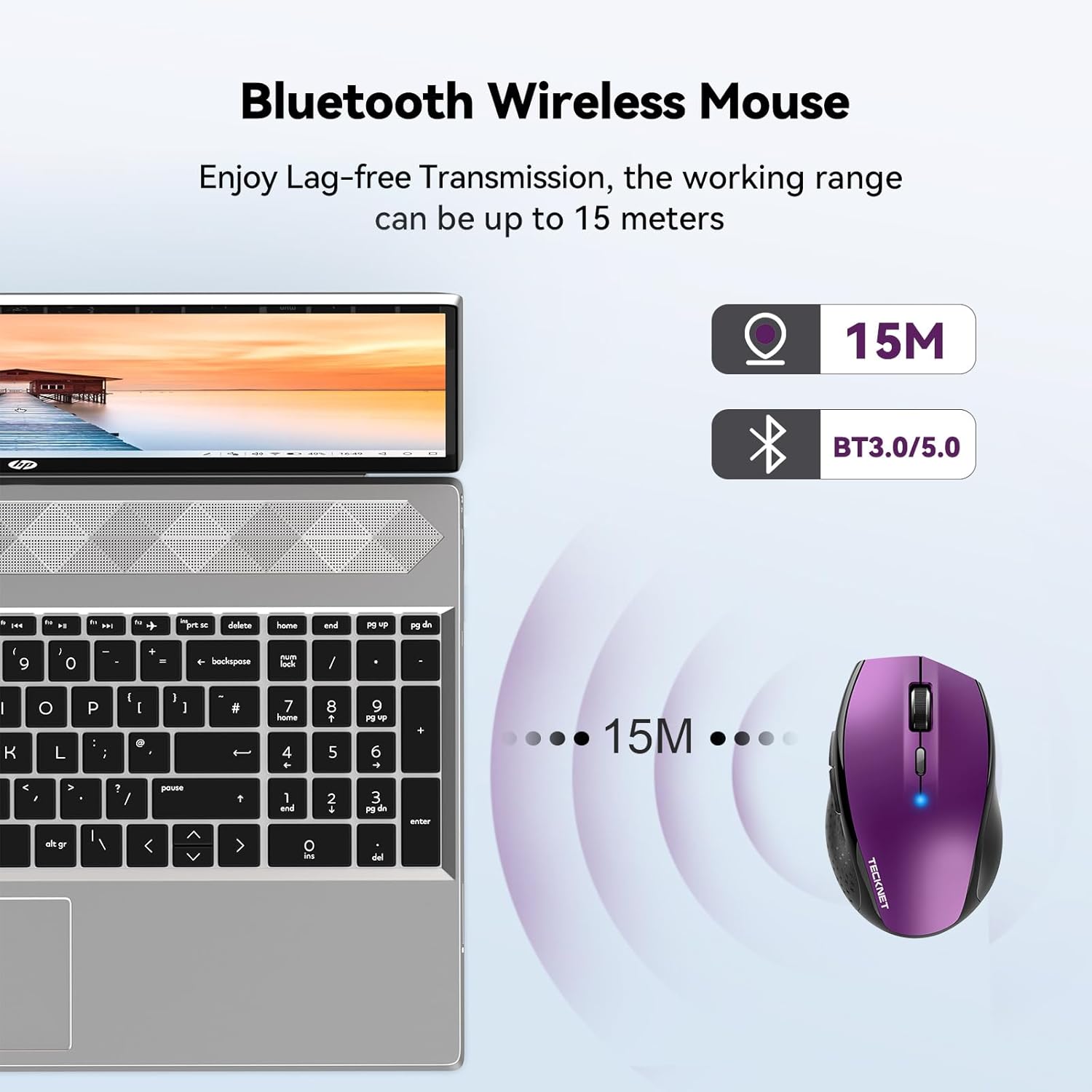 Detalle de TECKNET Classic Bluetooth Mouse: 4800 DPI, dual BT modes and 24‑month battery life