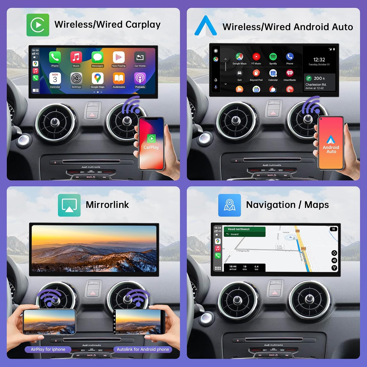 Thumbnail 3 de Road Top autoradio CarPlay/Android Auto senza fili da 12,3" per Audi A1 2012-2018