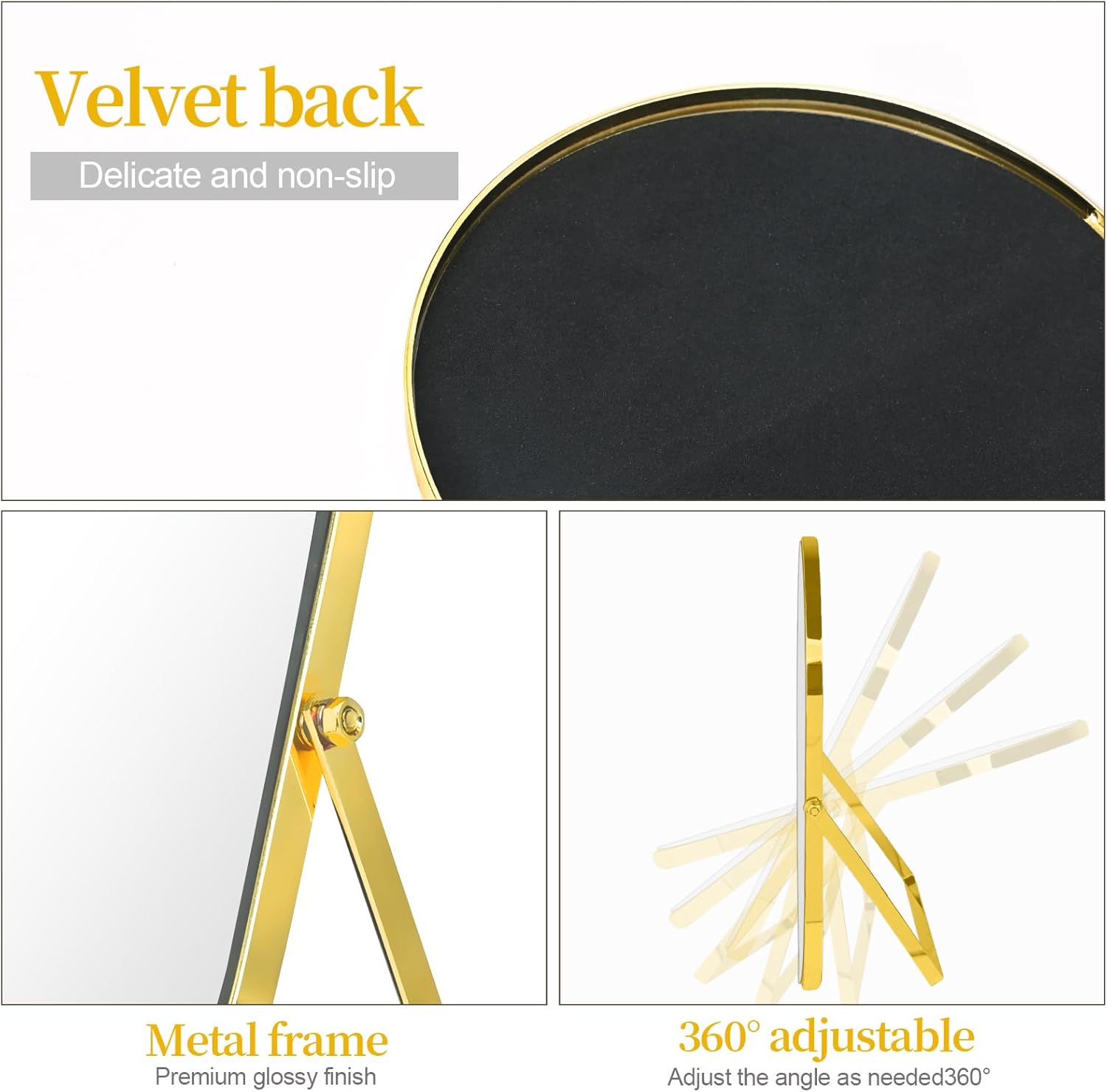 Detalle 2 de ROYUEXT Oval Table Top Mirror (Gold) with Adjustable Metal Frame Stand