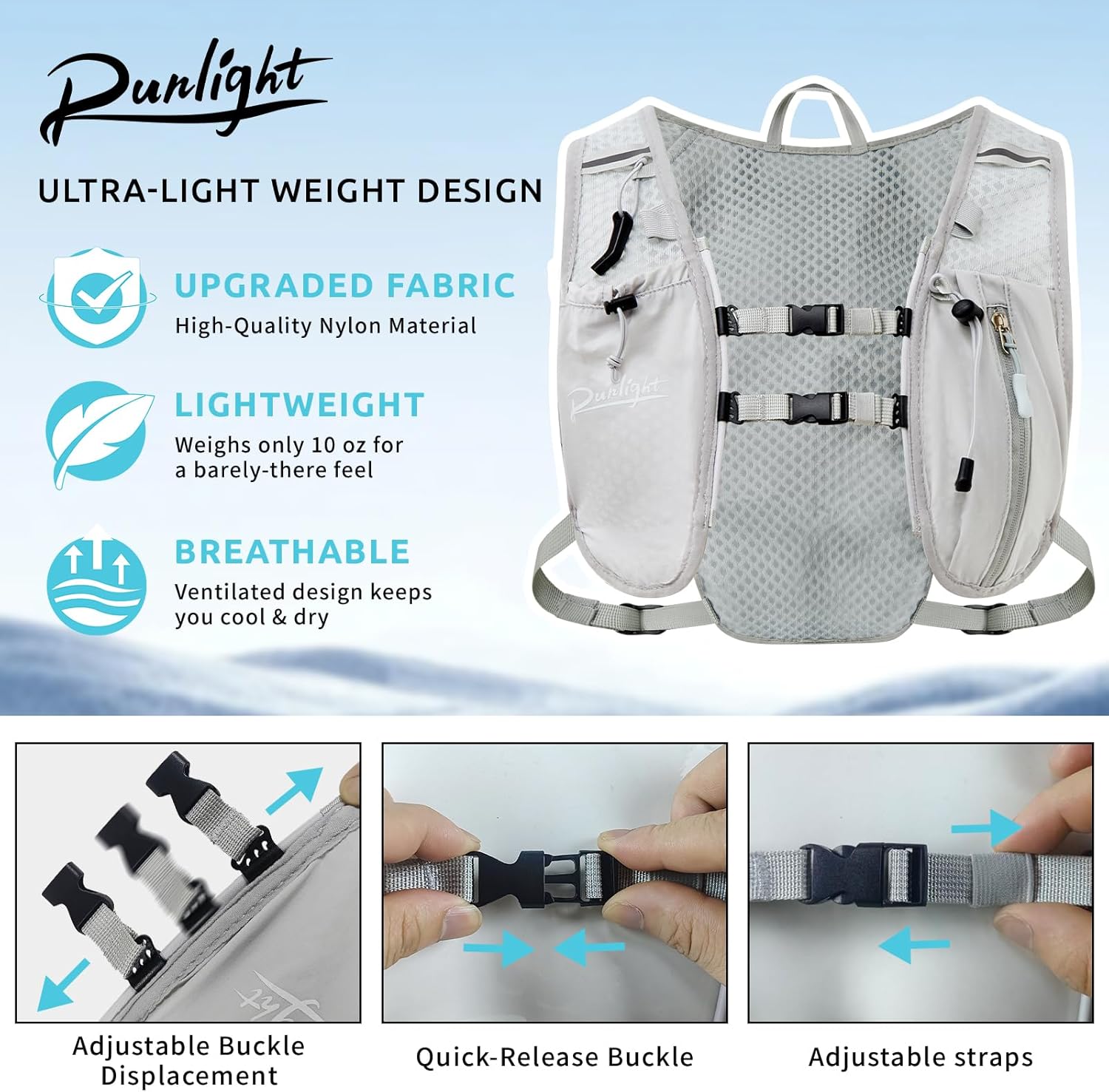Thumbnail 1 de Runlight Running Hydration Vest for Women & Men with 1500ml Soft Bottle and Reflective Strips