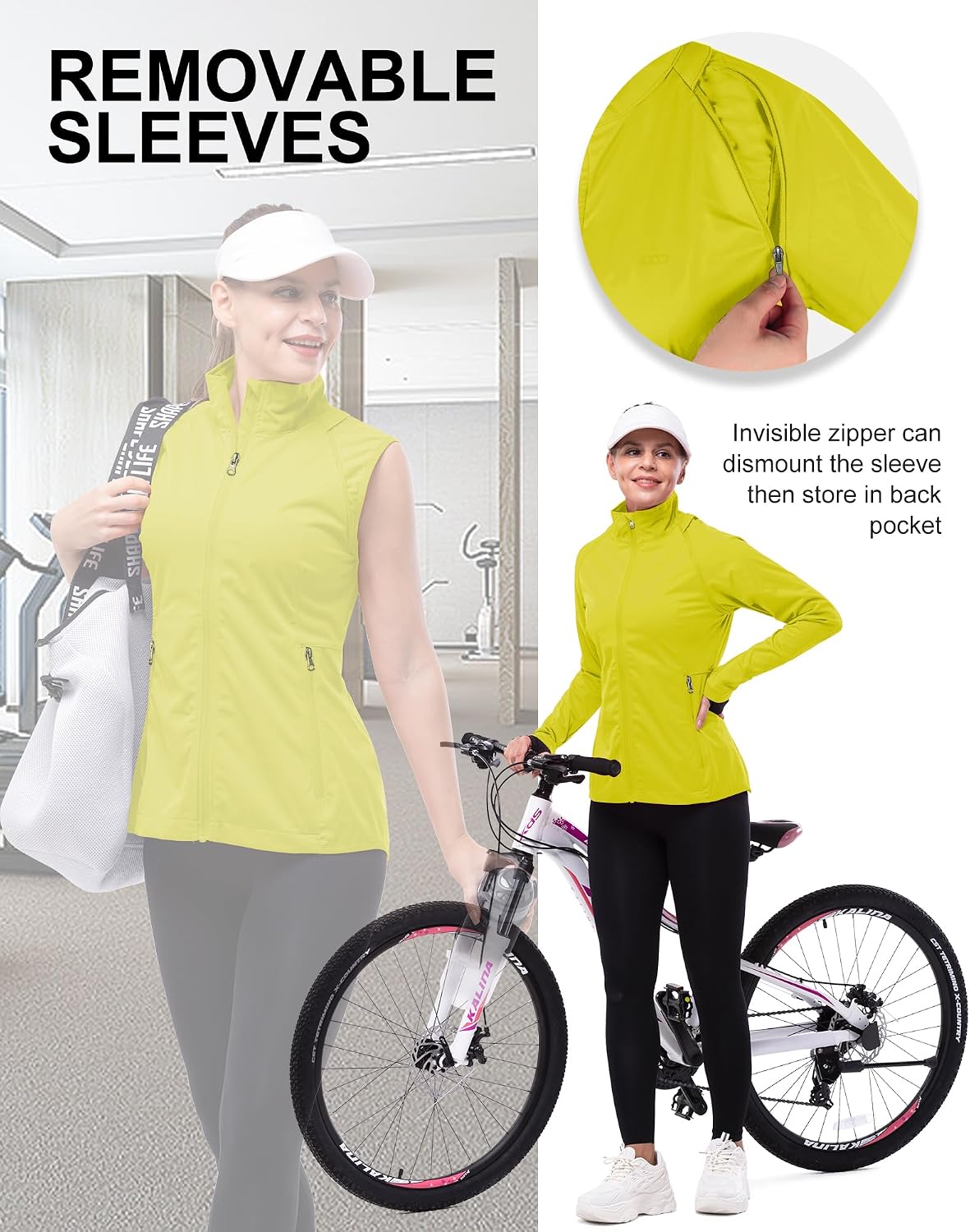 Detalle 2 de 33,000ft Damen-Fahrradjacke wasserdicht, atmungsaktiv mit abnehmbaren Ärmeln und UV-Schutz