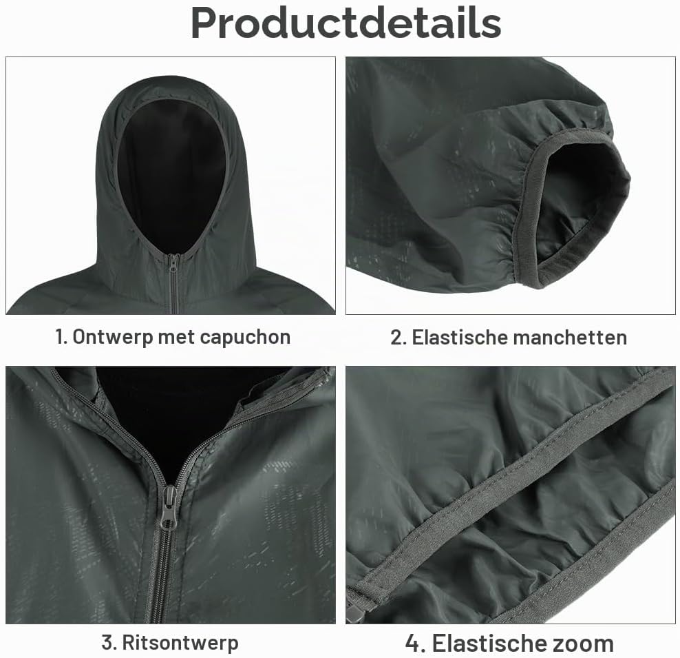 Detalle 1 de BSBUY 5557576 opvouwbare regenjas met capuchon, sneldrogend en waterdicht